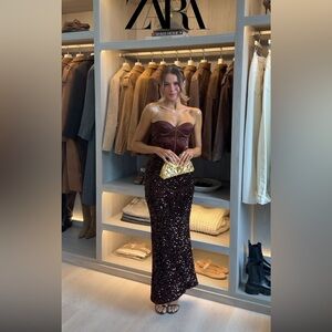 ZARA LONG SEQUIN SKIRT